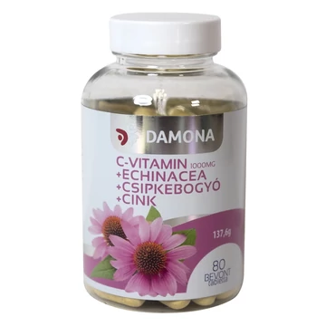 Damona C-vitamin 1000mg +Echinacea +Csipkebogyó+Cink bevont tabletta 80x Damona C-vitamin 1000mg +Echinacea +Csipkebogyó+Cink bevont tabletta 80x