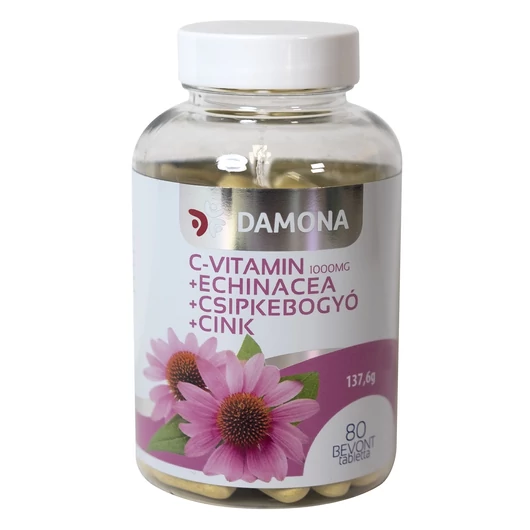 Damona C-vitamin 1000mg +Echinacea +Csipkebogyó+Cink bevont tabletta 80x