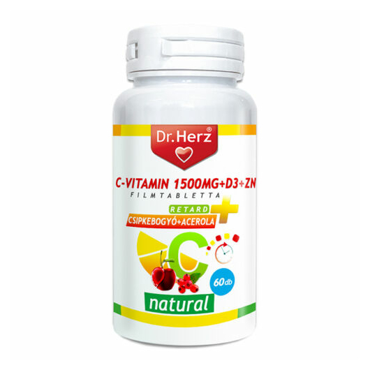 Dr. Herz C-vitamin 1500mg + D3 + Zn csipkebogyóval és acerola kivonattal 60x