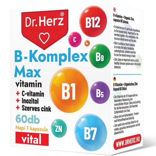 Dr. Herz B-komplex Max + C-vitamin + Inozitol + Szerves cink 60x