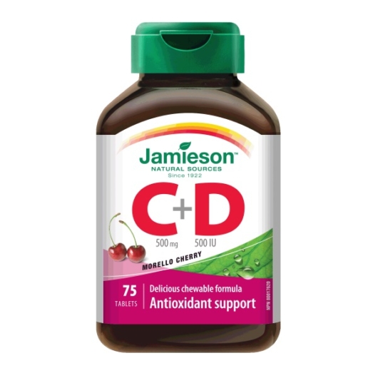 Jamieson C- és D3-vitamin 500mg/500IU cseresznye rágótabletta 75x