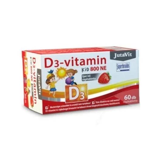 Jutavit D3-vitamin 800NE Kid Eper ízű rágótabletta 60x Jutavit D3-vitamin 800NE Kid Eper ízű rágótabletta 60x