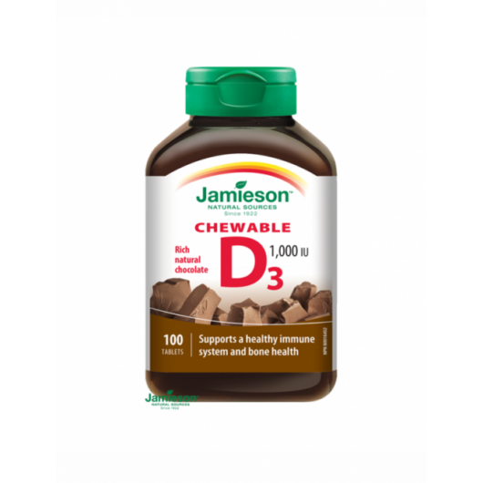 Jamieson D3-vitamin 1000IU csokoládé rágótabletta 100x